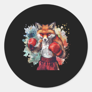 Pegatina Redonda Zorro Boxeador Con Guantes De Boxeo Kickboxing Div