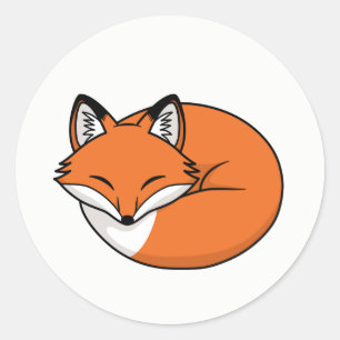 Pegatina Redonda Zorro de dibujos animados durmiendo