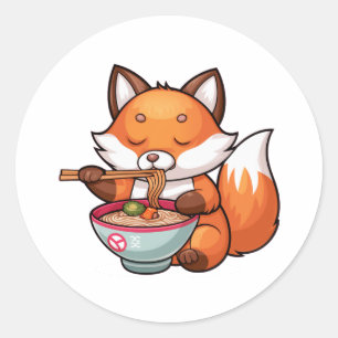 Pegatina Redonda Zorro Kawaii comiendo ramen