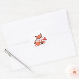 Pegatina Redonda Zorro Kawaii Lindo con Hongos Arte de Dibujos Anim