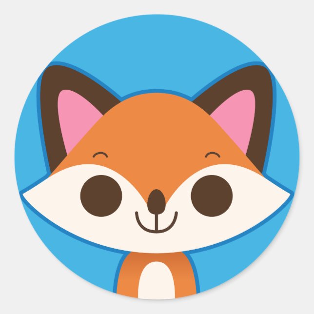 Pegatina Redonda Zorro lindo en azul (Anverso)