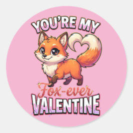 Pegatina Redonda Zorro mono de San Valentín: eres mi Zorro de siemp