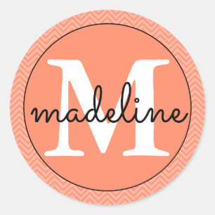 Pegatina redondeado blanco/rosado moderno monogram