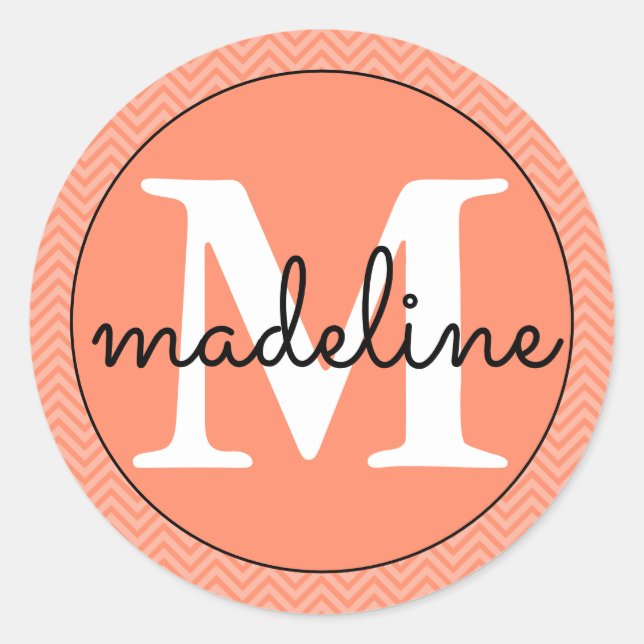 Pegatina redondeado blanco/rosado moderno monogram (Anverso)