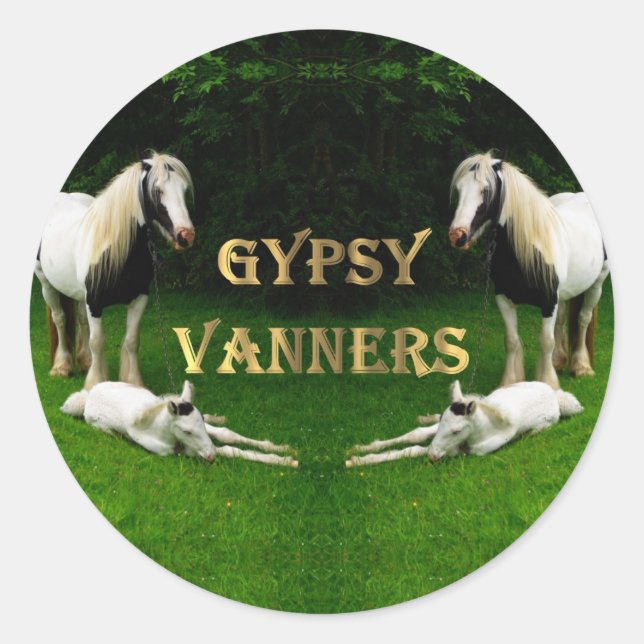 Pegatina redondeado clásico de Gypsy Vanners (Anverso)