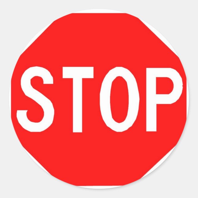 Pegatina redondeado con el signo Stop. (Anverso)