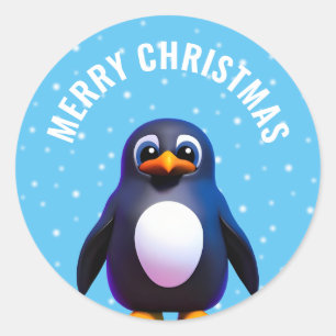 Pegatina redondeado penguino clásico