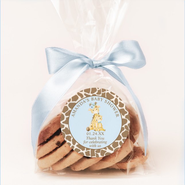 Pegatina redondo azul Giraffe Baby Shower Classic (Subido por el creador)