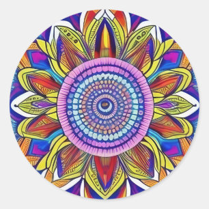 Pegatina redondo azul Mandala Classic