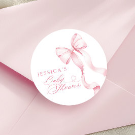 Pegatina redondo Baby Shower de cinta rosa