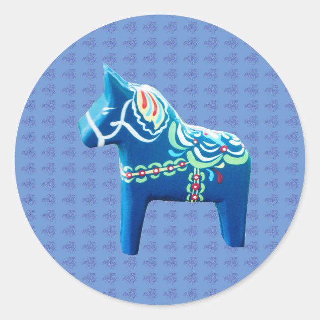 Pegatina redondo Blue Dala Horse Classic (Anverso)