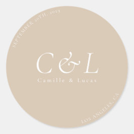 Pegatina redondo clásico boda beige