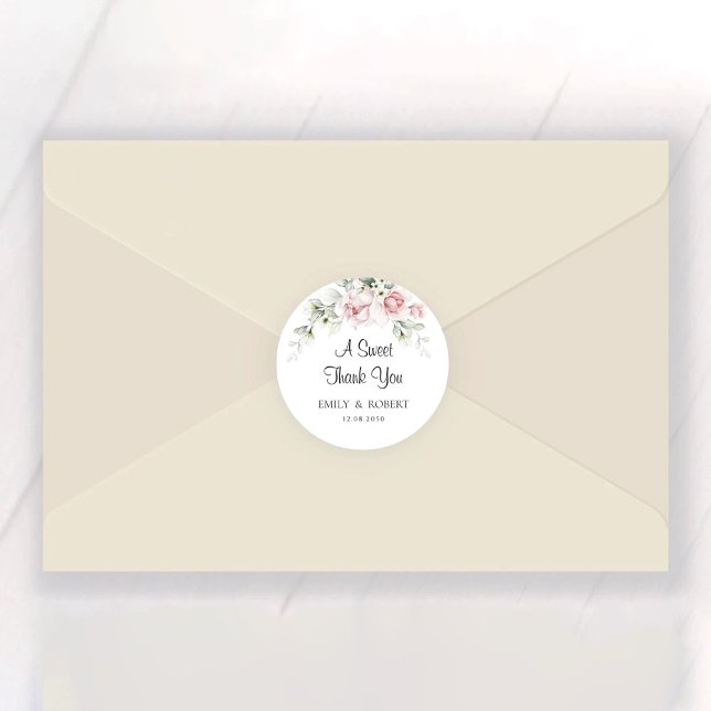 Pegatina redondo clásico Boda de rosas rosadas de  (Subido por el creador)