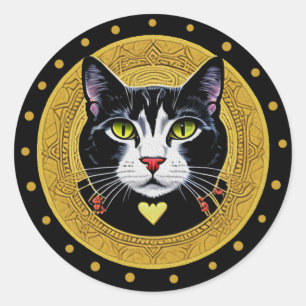 Pegatina redondo clásico Cat and Dots