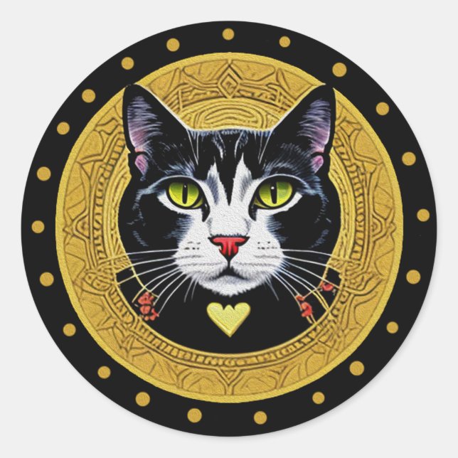 Pegatina redondo clásico Cat and Dots (Anverso)
