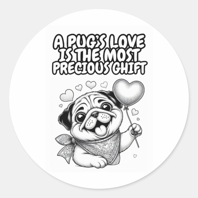 Pegatina redondo clásico con amor de pugs (Anverso)