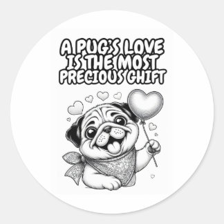 Pegatina redondo clásico con amor de pugs
