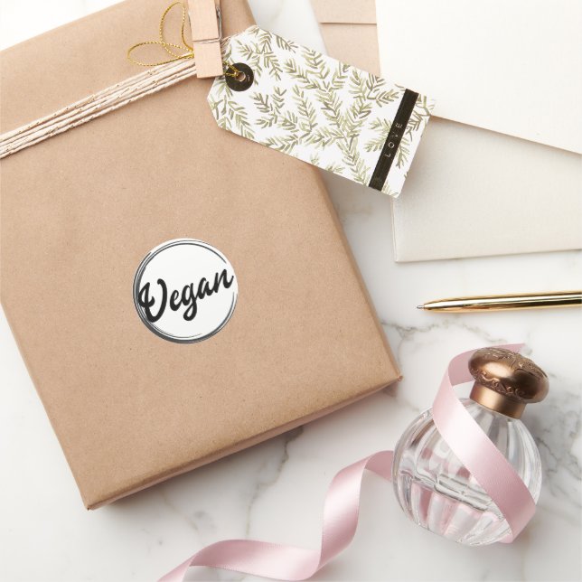 Pegatina redondo clásico con logotipo vegan (Regalar)
