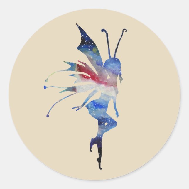 Pegatina redondo clásico de arte acuático de hadas (Anverso)