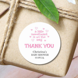 Pegatina redondo clásico de Baby Shower Chica rosa