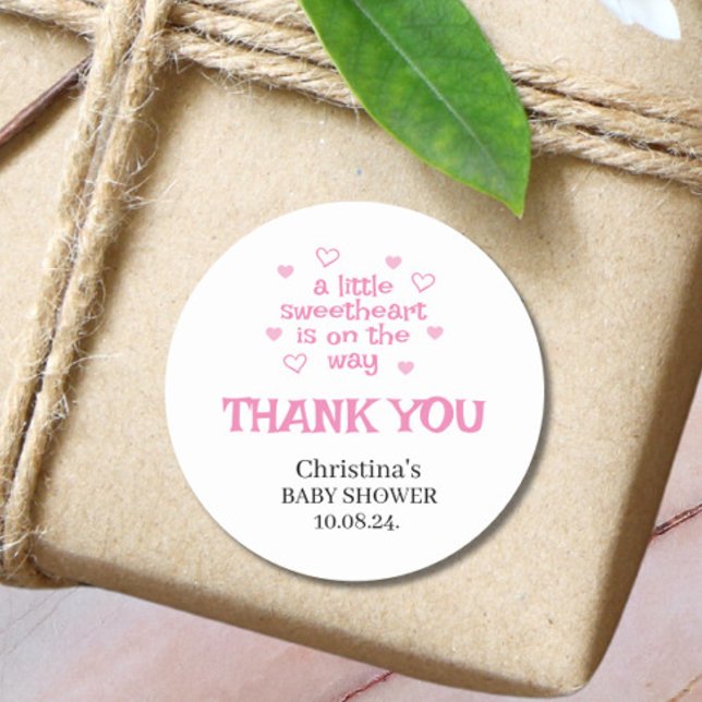 Pegatina redondo clásico de Baby Shower Chica rosa (Subido por el creador)