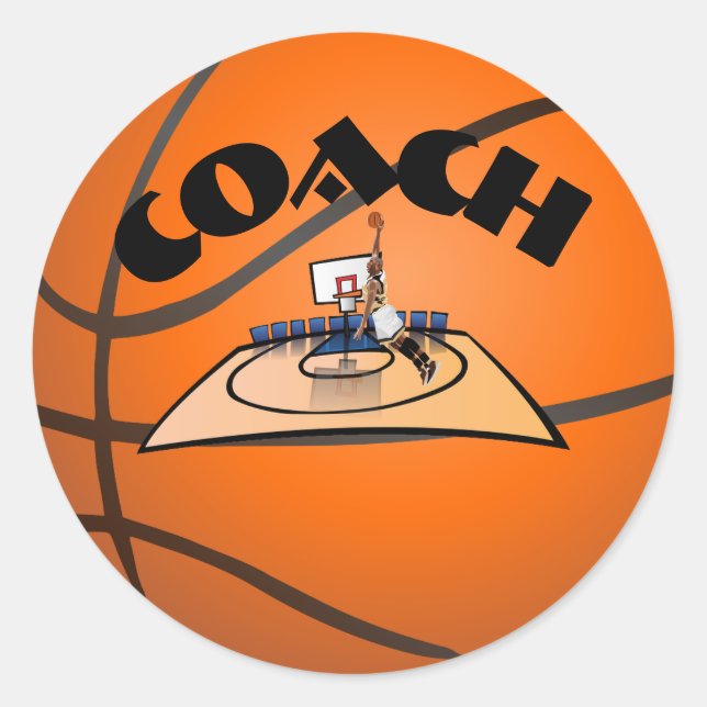 Pegatina redondo clásico de baloncesto (Anverso)