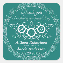 Pegatina redondo clásico de Boda azul Verde y Blan