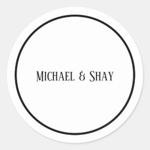 Pegatina redondo clásico de Boda blanco y negro