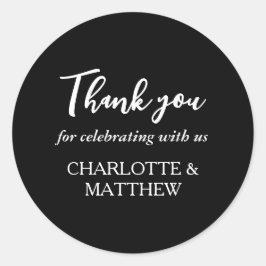 Pegatina redondo clásico de Boda blanco y negro