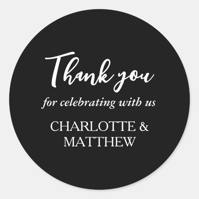 Pegatina redondo clásico de Boda blanco y negro (Anverso)