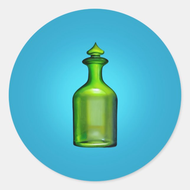 Pegatina redondo clásico de botella verde (Anverso)