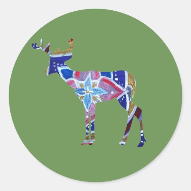 Pegatina redondo clásico de ciervos Mandala, brill (Anverso)