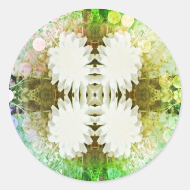 Pegatina redondo clásico de copos de nieve, brilla (Anverso)