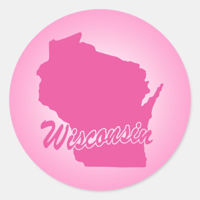 Pegatina redondo clásico de estado rosa Wisconsin (Anverso)