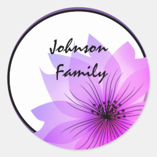 Pegatina redondo clásico de flor rosa elegante