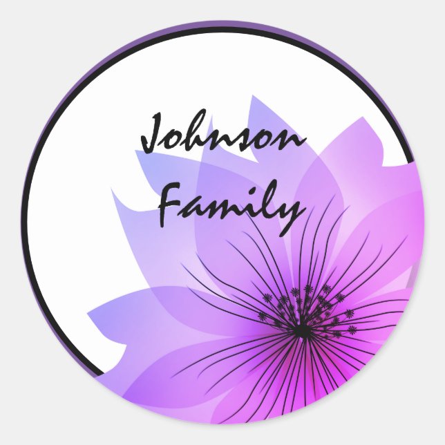 Pegatina redondo clásico de flor rosa elegante (Anverso)