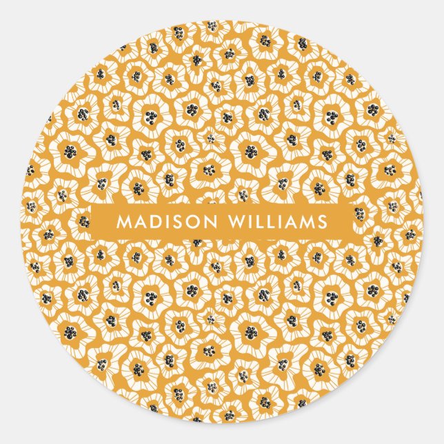 Pegatina redondo clásico de flores (Anverso)