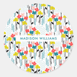 Pegatina redondo clásico de flores