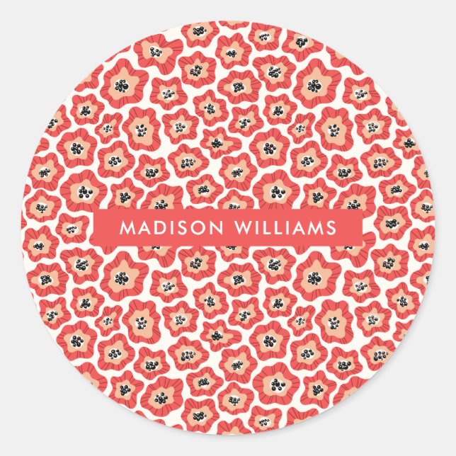 Pegatina redondo clásico de flores (Anverso)