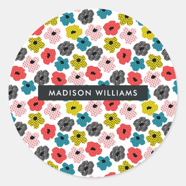 Pegatina redondo clásico de flores (Anverso)