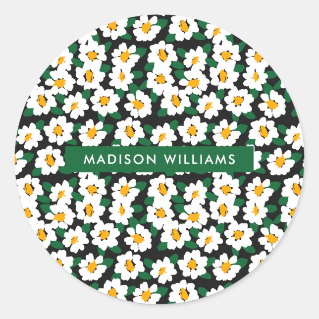 Pegatina redondo clásico de flores (Anverso)