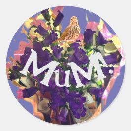 Pegatina redondo clásico de flores moradas