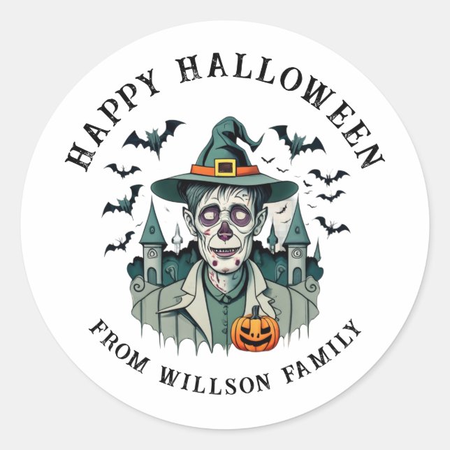 Pegatina Redondo Clásico de Halloween (Anverso)