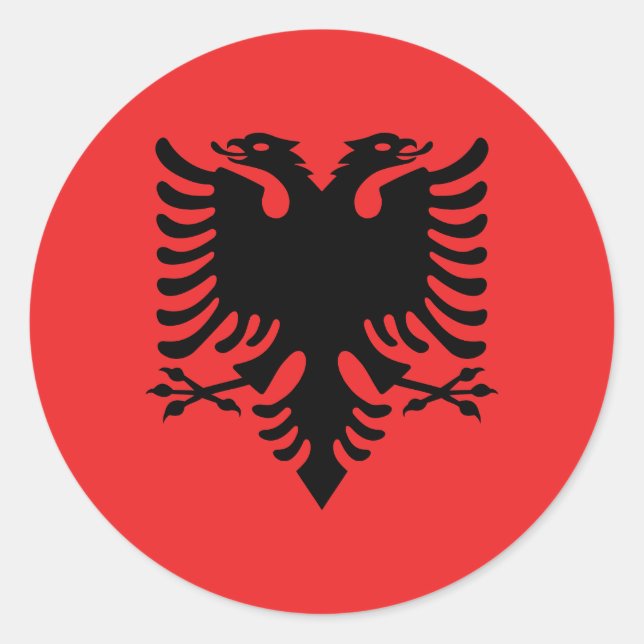 Pegatina redondo clásico de la bandera de Albania (Anverso)