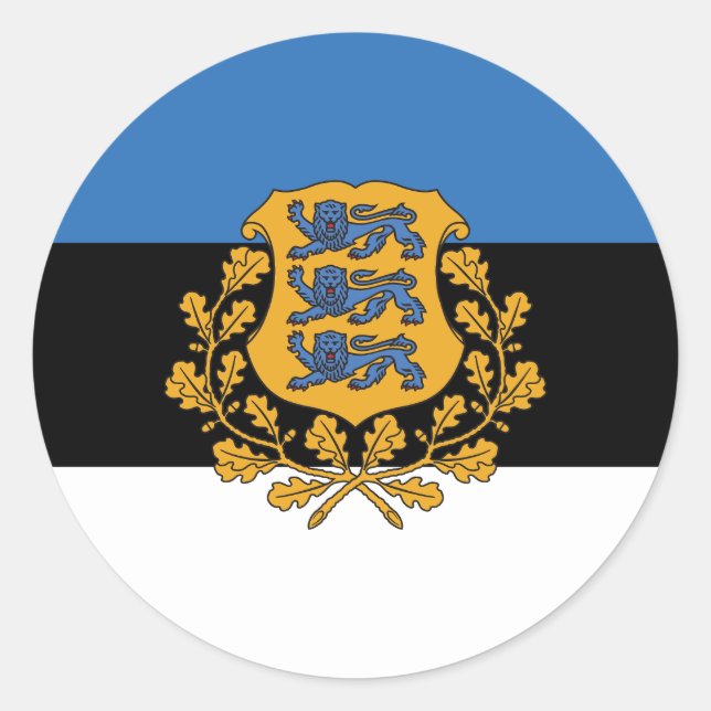 Pegatina redondo clásico de la bandera de Estonia (Anverso)