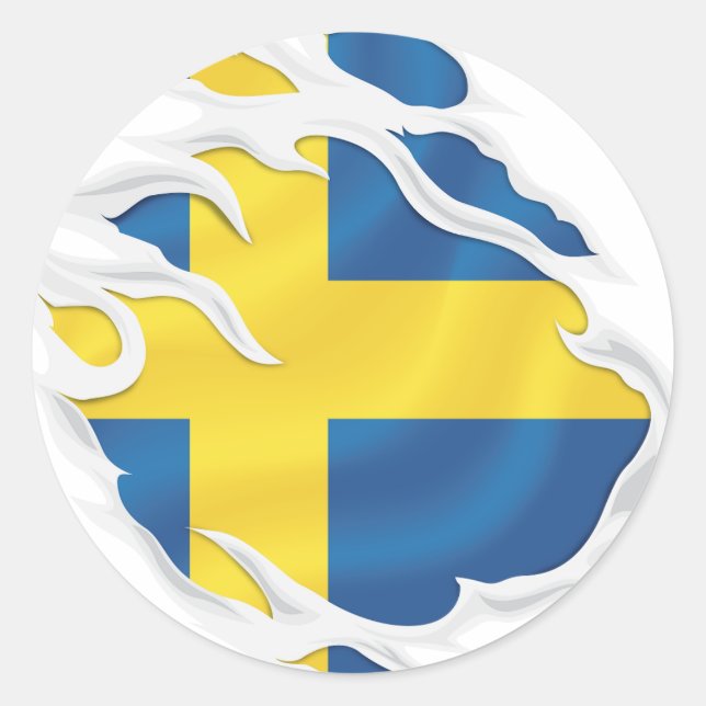 Pegatina redondo clásico de la bandera de Suecia (Anverso)