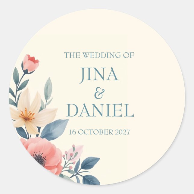 Pegatina redondo clásico de la floración de la flo (Anverso)