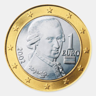 Pegatina redondo clásico de la moneda de Mozart Eu