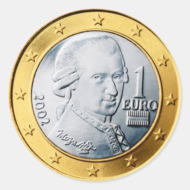 Pegatina redondo clásico de la moneda de Mozart Eu (Anverso)
