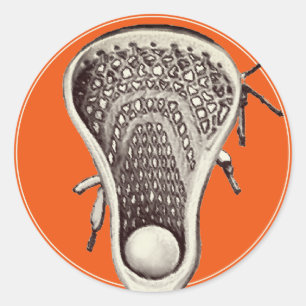 Pegatina redondo clásico de Lacrosse Team Naranja